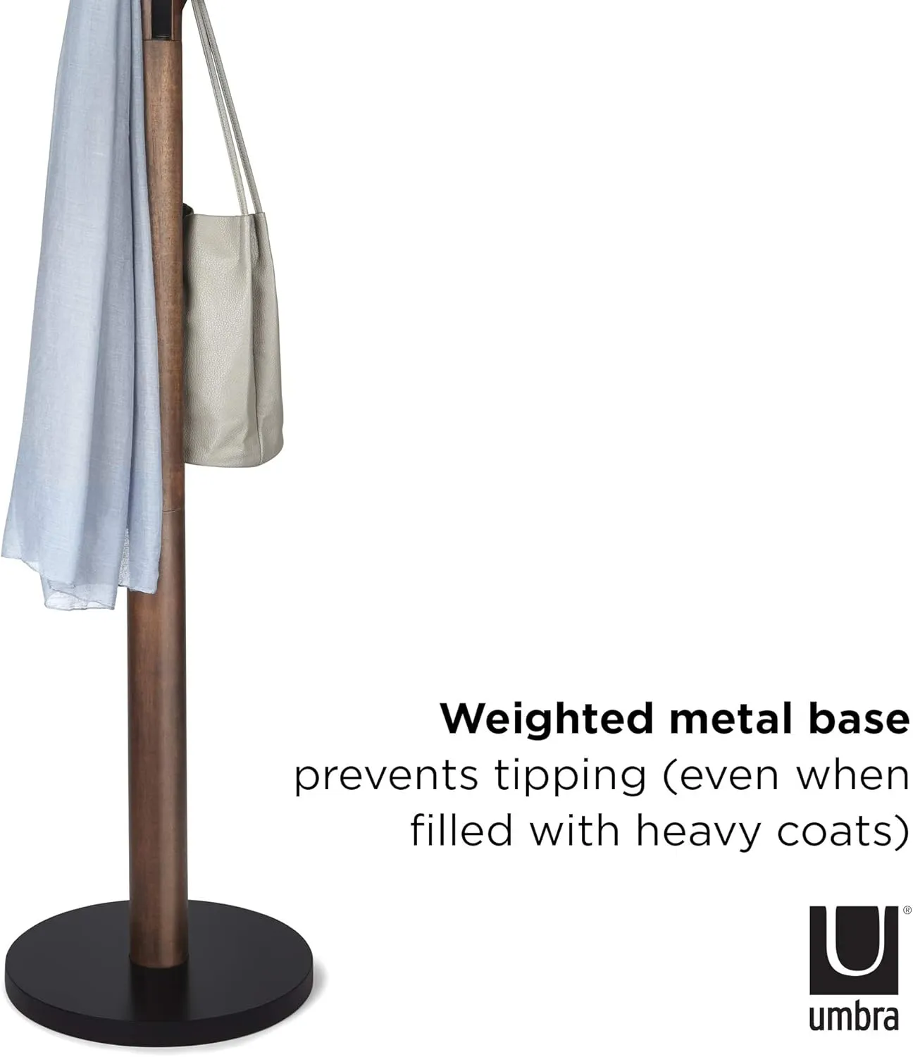 Umbra Flapper Coat Rack, Clothing Hanger, Umbrella Holder, and Hat Organizer, Great for Entryway, Black/Walnut (320361-048)