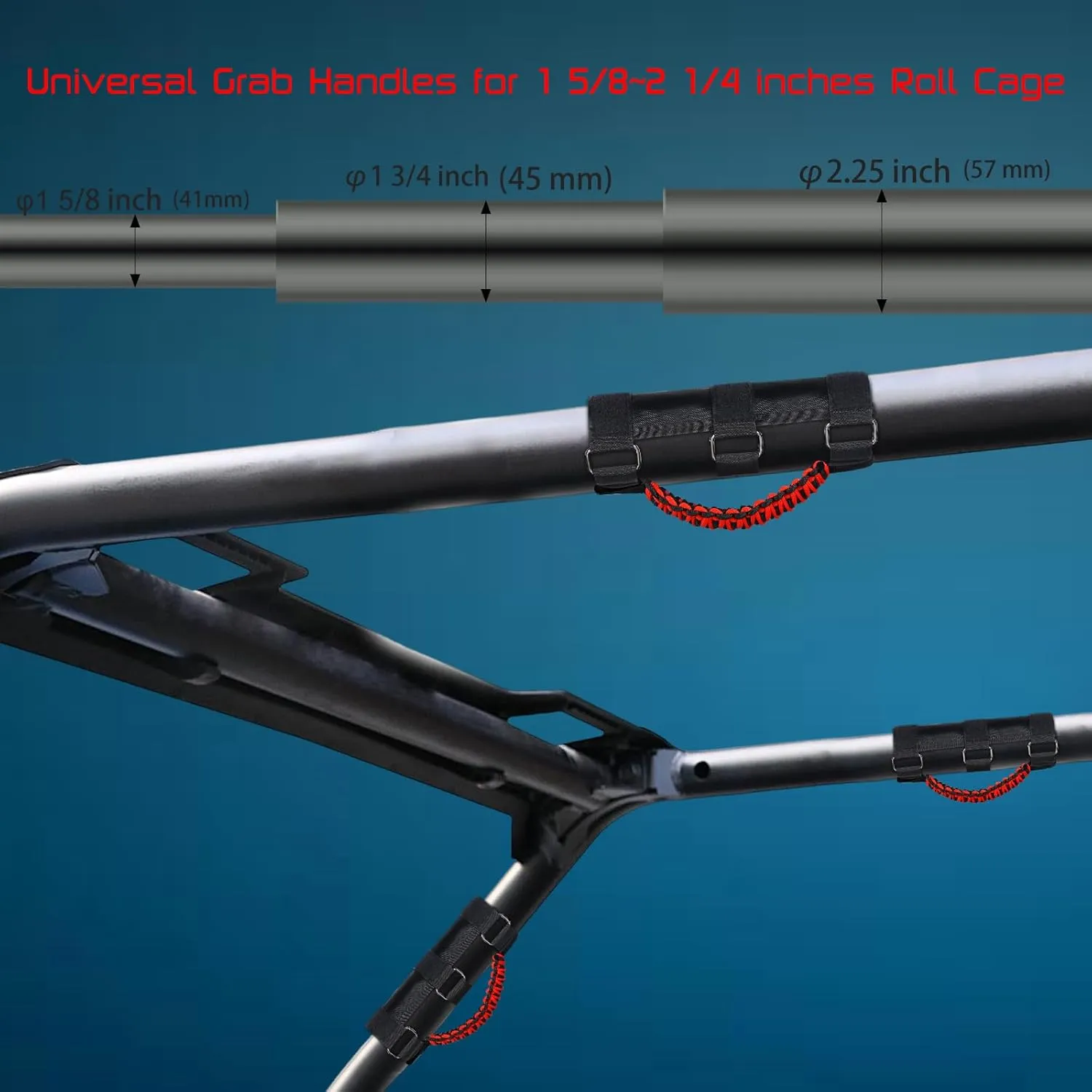 UTV Roll Bar Grab Handles for 1 5/8 to 2” Roll Cage Compatible with Honda Talon, Pioneer, Can Am Maverick X3, Kawasaki Teryx KRX Mule, Polaris RZR Ranger General, Yamaha YXZ (Red 2 Pack)