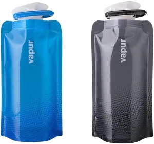 Vapur 16 Oz Collapsible Wide Mouth Anti-Bottles with Carabiner, Cyan Blue and Night Blue, Packs of 1