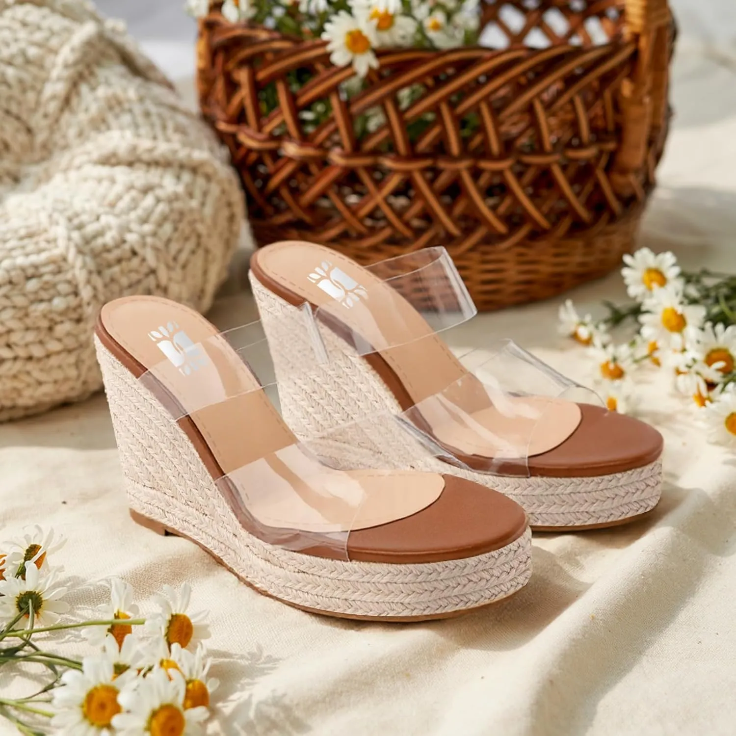 VARECOLA Women Slip On Espadrille Platform Wedge Sandals Slide Open Toe Clear High Heel Sandals