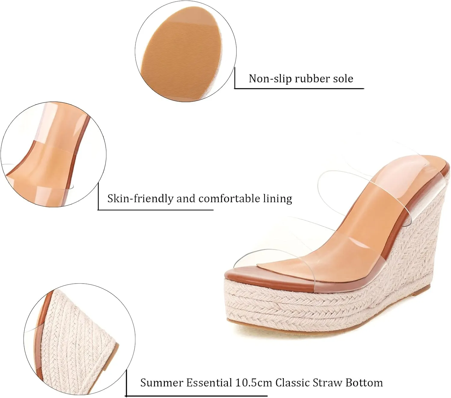 VARECOLA Women Slip On Espadrille Platform Wedge Sandals Slide Open Toe Clear High Heel Sandals
