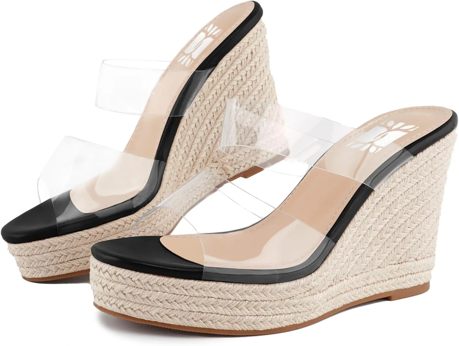 VARECOLA Women Slip On Espadrille Platform Wedge Sandals Slide Open Toe Clear High Heel Sandals