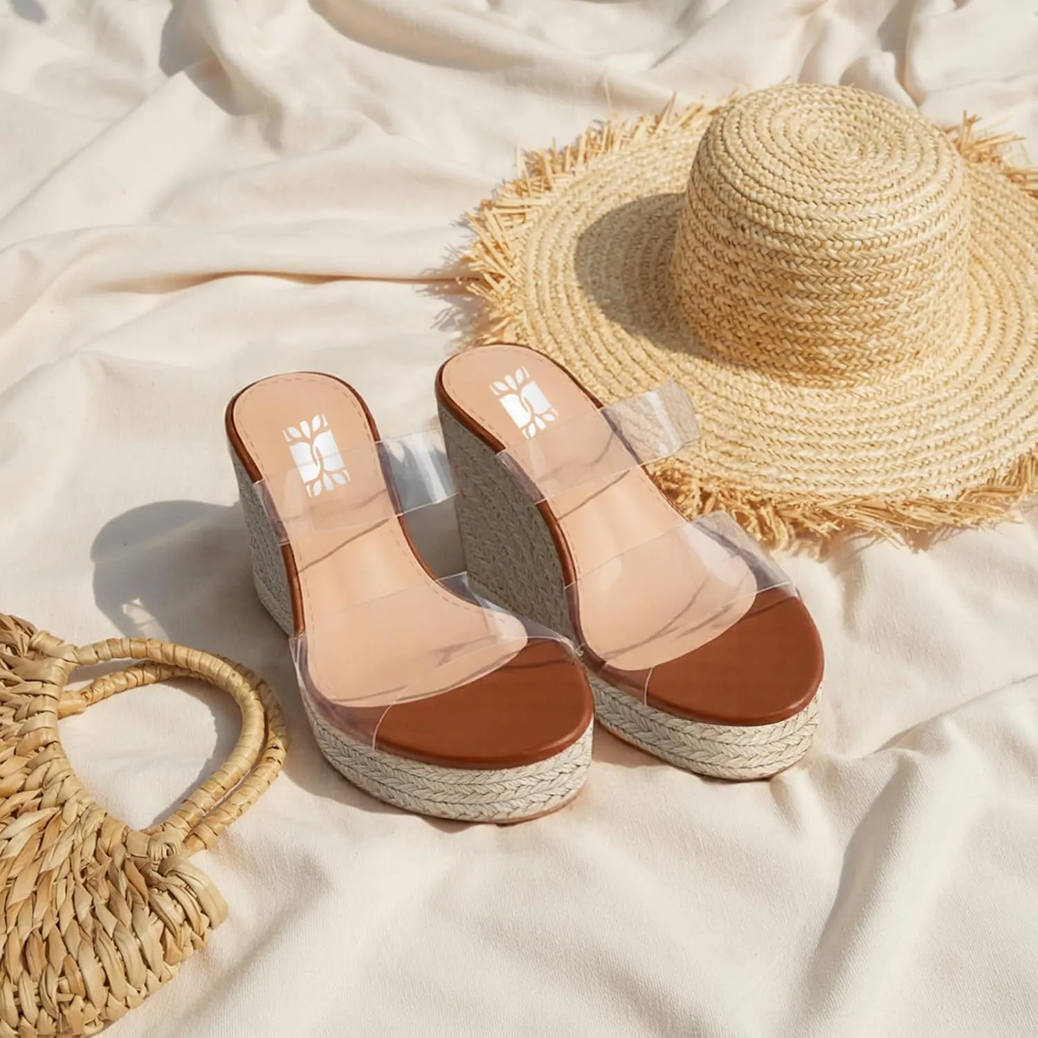VARECOLA Women Slip On Espadrille Platform Wedge Sandals Slide Open Toe Clear High Heel Sandals