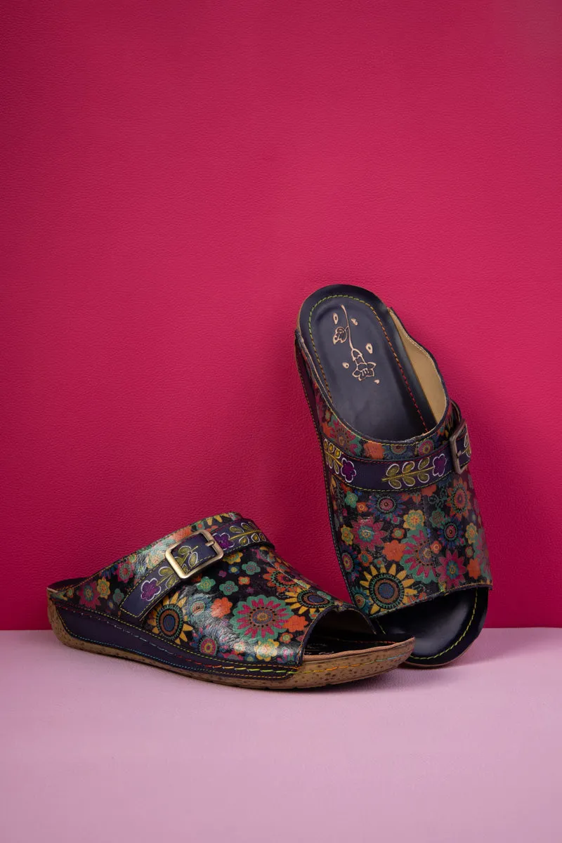 Vicconfy | Elsinore Boho Floral Printed Leather Sandal