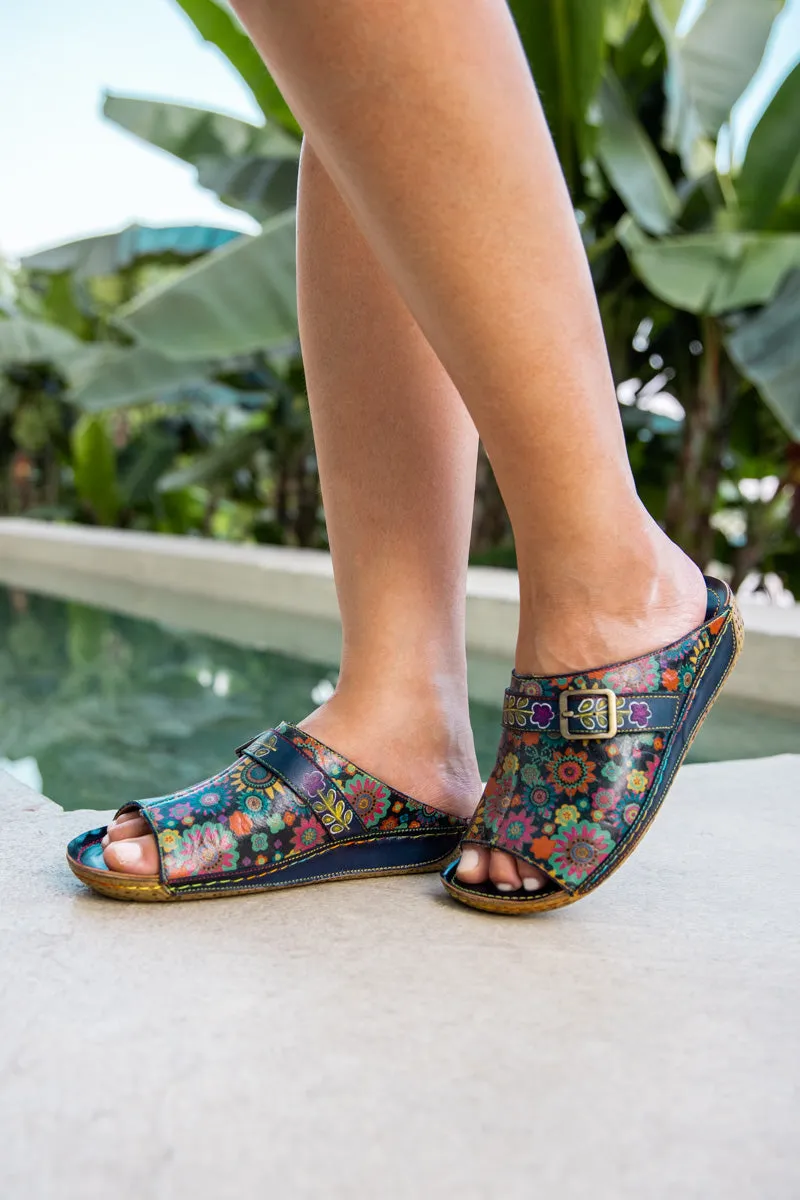 Vicconfy | Elsinore Boho Floral Printed Leather Sandal
