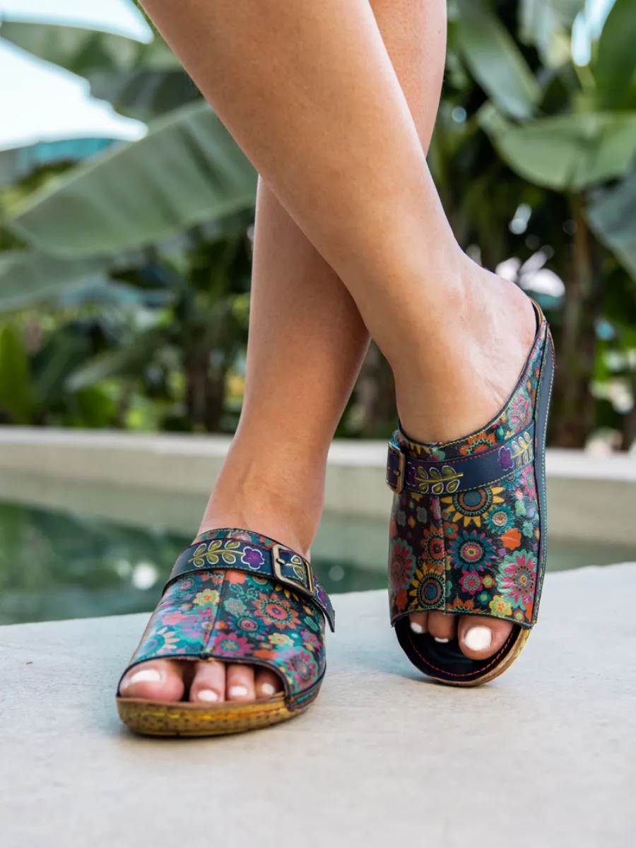 Vicconfy | Elsinore Boho Floral Printed Leather Sandal