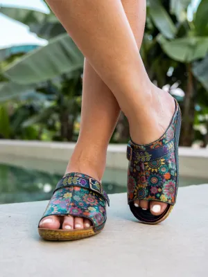 Vicconfy | Elsinore Boho Floral Printed Leather Sandal