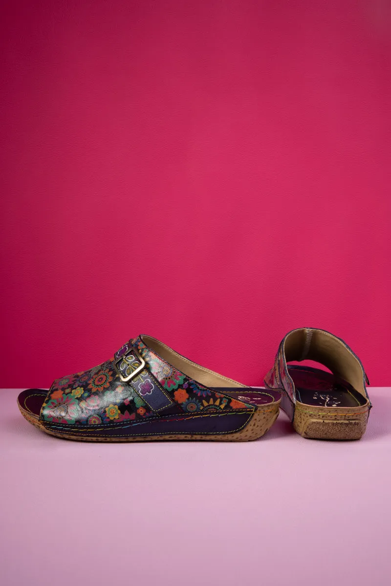 Vicconfy | Elsinore Boho Floral Printed Leather Sandal