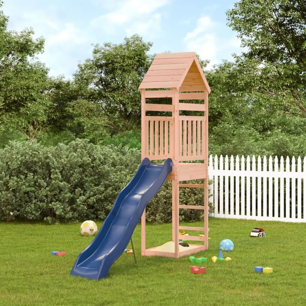 vidaXL Outdoor Playset - Solid Douglas Wood - Multi-Activity Playground with Wave Slide and Sandpit - Safety Rails - Wooden Shade