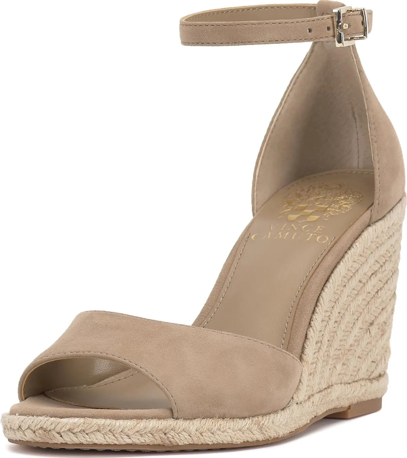 Vince Camuto Women's Felyn Wedge Sandal, Tortilla Suede, 8.5