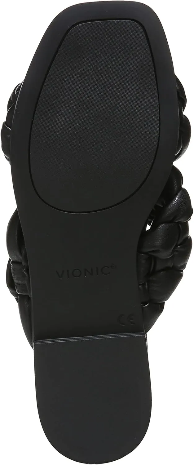 Vionic Women's Poppy Braided Vio-Motion Insole Slide Sandal- Supportive Dressy Flat Sandals That Includes an Orthotic Insole and Cushioned Outsole for Arch Support, Medium and Wide Fit, Sizes 5-11