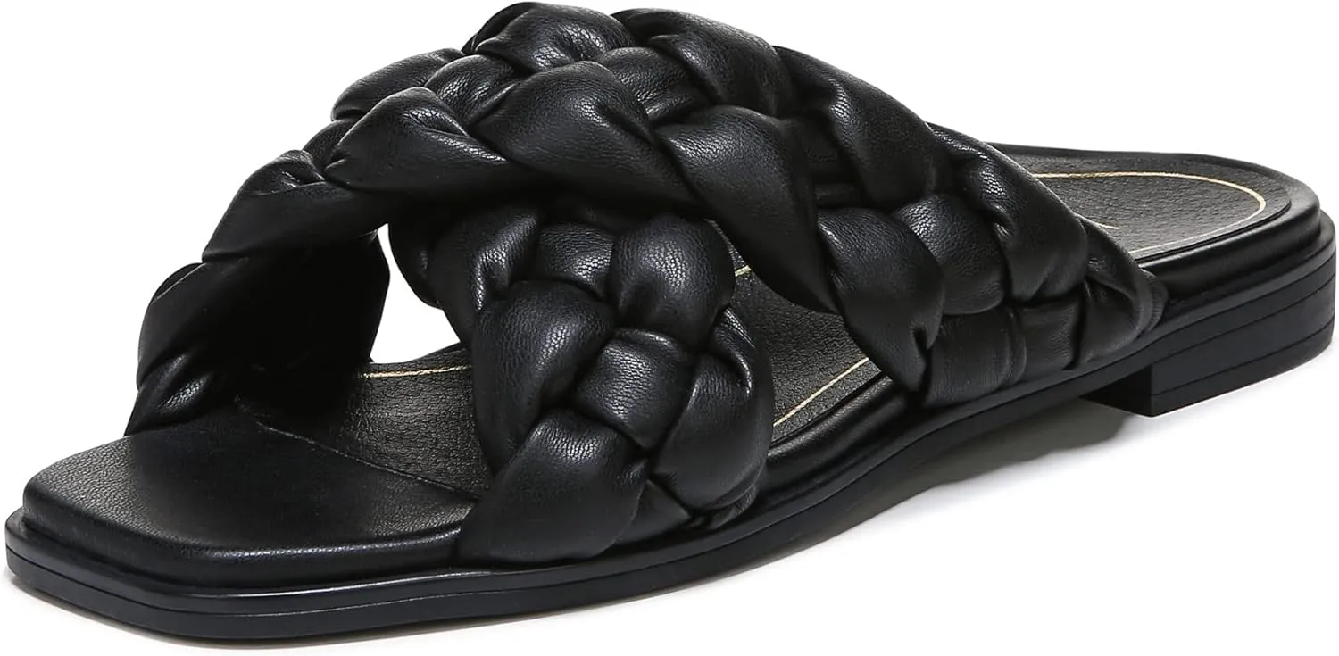 Vionic Women's Poppy Braided Vio-Motion Insole Slide Sandal- Supportive Dressy Flat Sandals That Includes an Orthotic Insole and Cushioned Outsole for Arch Support, Medium and Wide Fit, Sizes 5-11