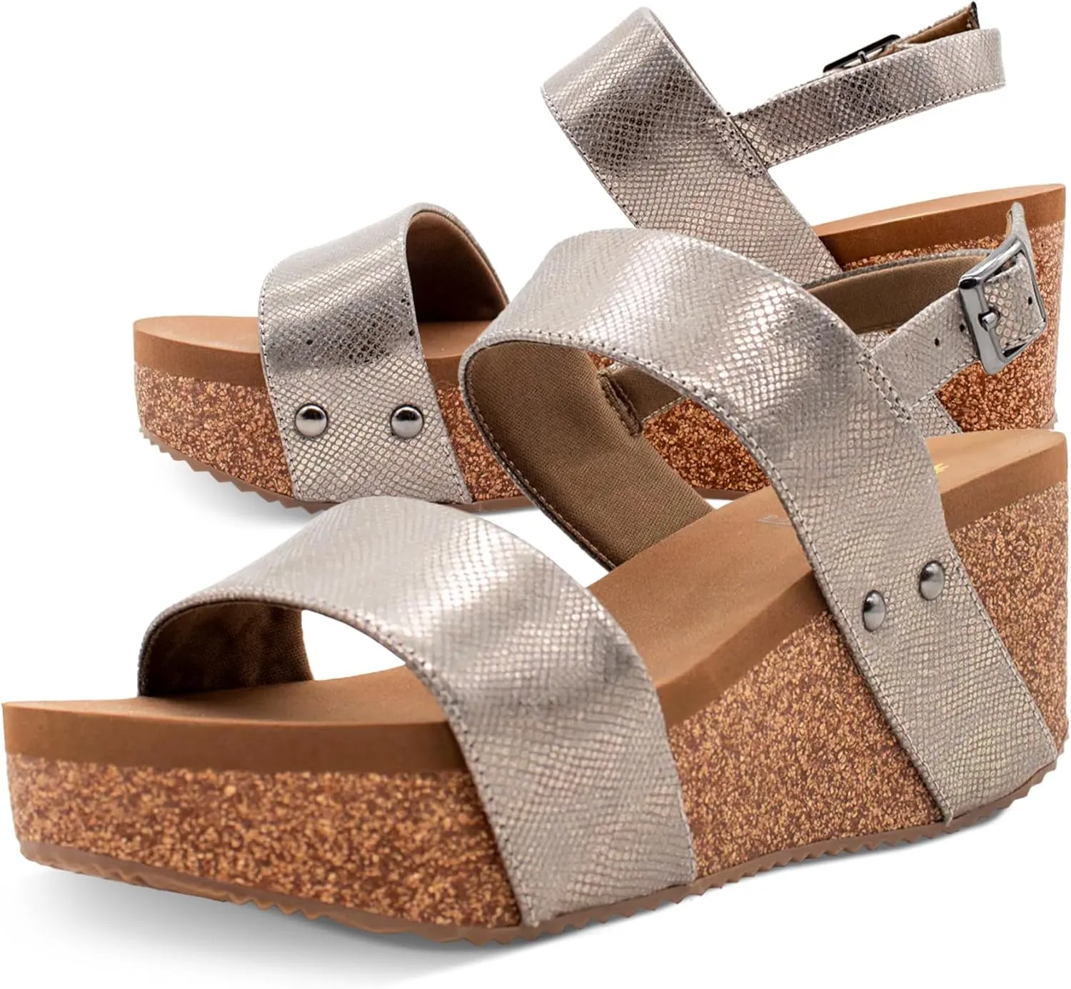 VOLATILE Women's SUMMERLOVE Wedge Sandal, Pewter, 9