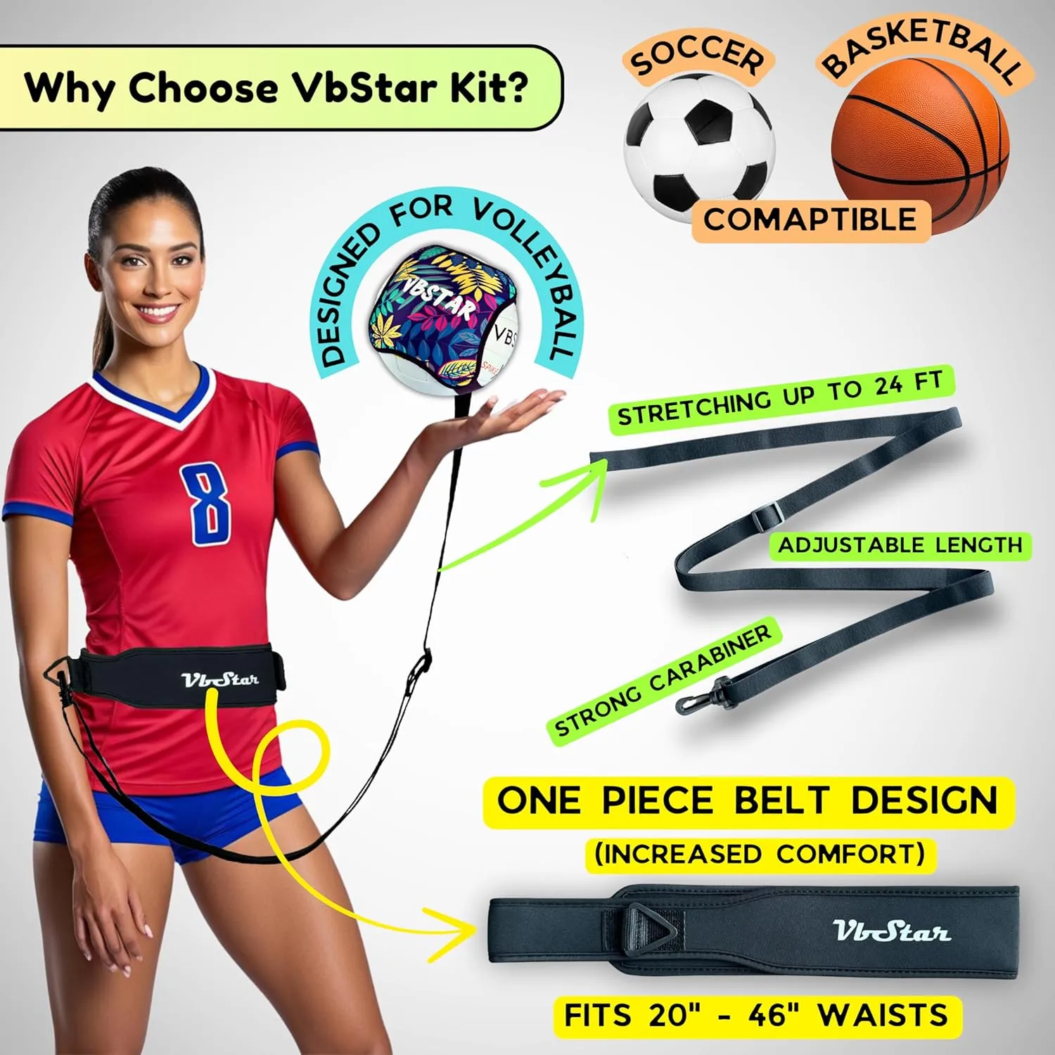 Volleyball Training Equipment Aid - Practice Your Serving, Setting & Spiking with Ease, Great Solo Serve & Spike Trainer for Beginners & Pro, Perfect Volleyball Gift