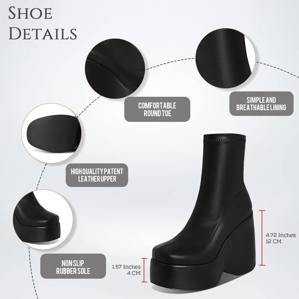 VOMIRA Women's Knee High Boots Pointed Toe Go Go Boots Chunky Block Heel Slide Zipper Mid Calf Boots Waterproof Leather Stretch Boots