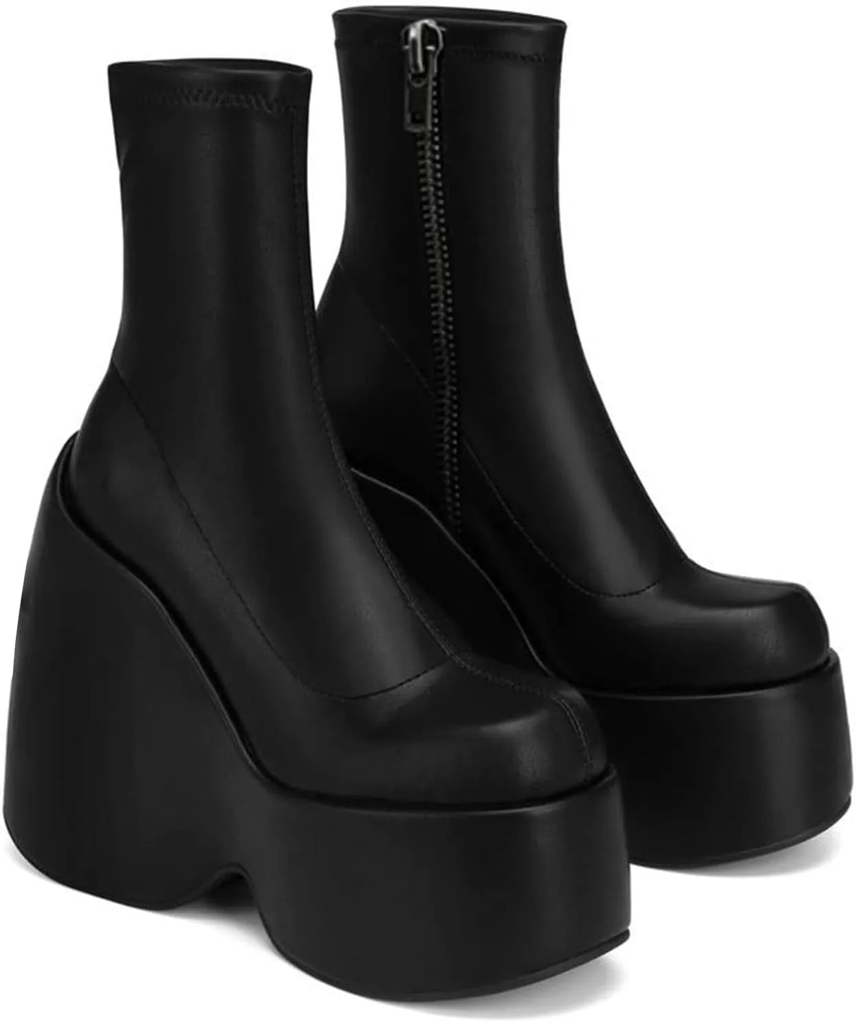 VOMIRA Women's Knee High Boots Pointed Toe Go Go Boots Chunky Block Heel Slide Zipper Mid Calf Boots Waterproof Leather Stretch Boots