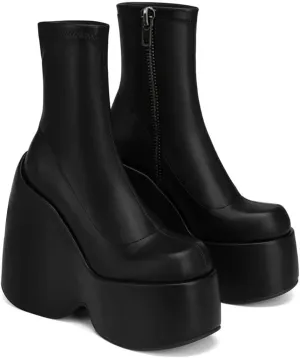 VOMIRA Women's Knee High Boots Pointed Toe Go Go Boots Chunky Block Heel Slide Zipper Mid Calf Boots Waterproof Leather Stretch Boots