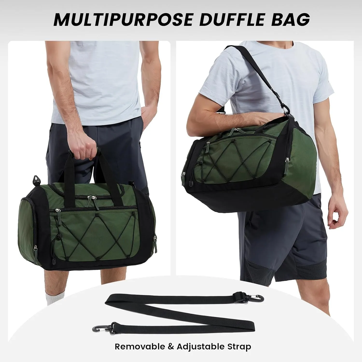 Vorspack Gym Bag for Men - 18 Inches Small Duffle Bag for Travel Lightweight Duffel Bag with Shoe Compartment Personal Item Travel Bag Weekender Bag for Travel Sports Gym - Green