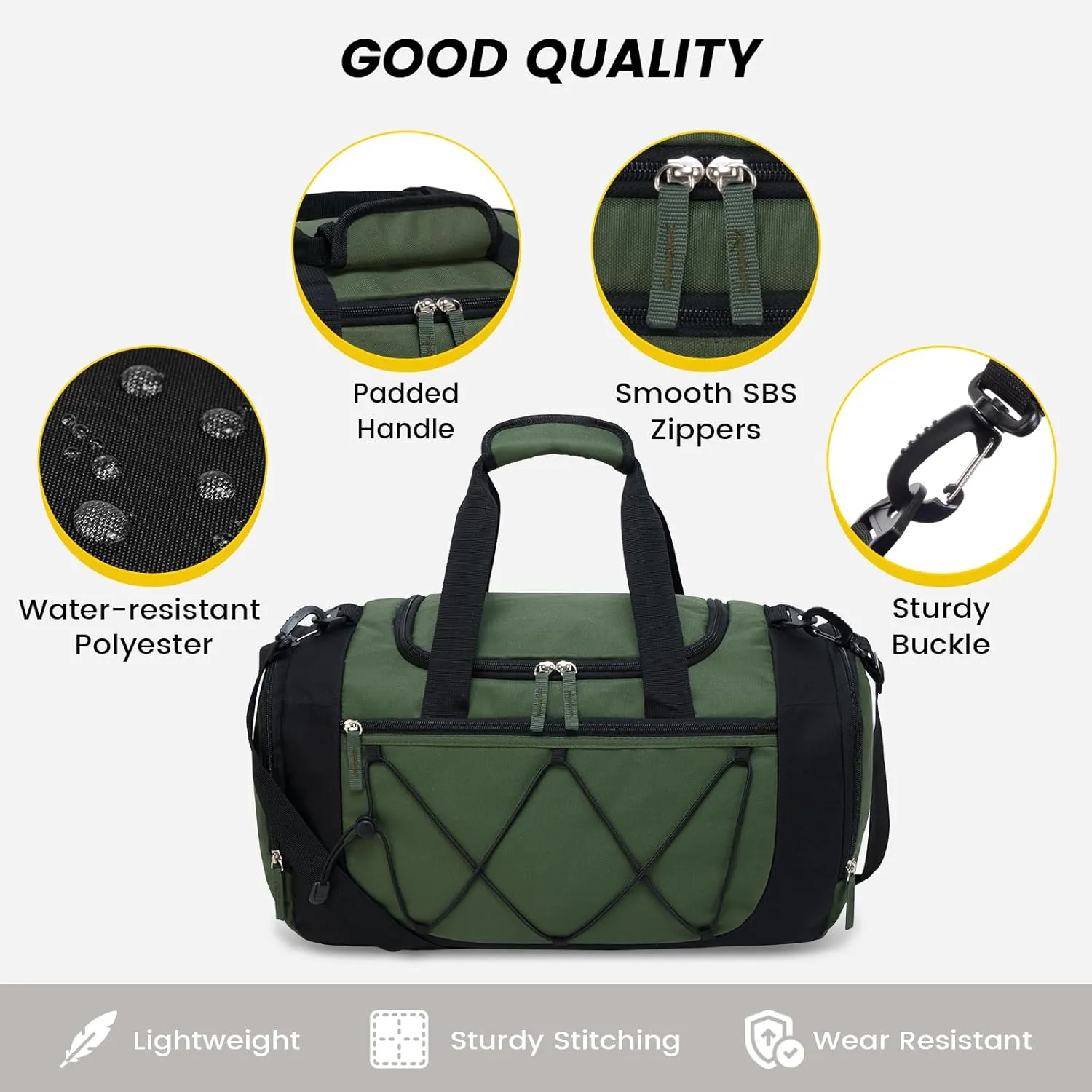 Vorspack Gym Bag for Men - 18 Inches Small Duffle Bag for Travel Lightweight Duffel Bag with Shoe Compartment Personal Item Travel Bag Weekender Bag for Travel Sports Gym - Green