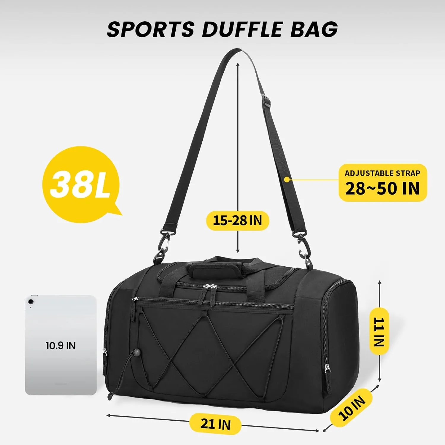 Vorspack Gym Bag for Men - 21 Inches Small Duffle Bag for Travel Lightweight Duffel Bag with Shoe Compartment Personal Item Travel Bag Weekender Bag for Travel Sports Gym - Black