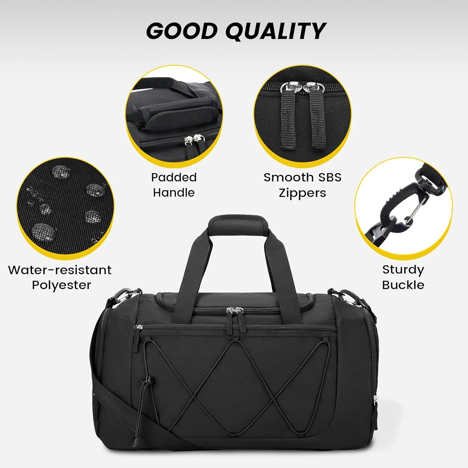 Vorspack Gym Bag for Men - 21 Inches Small Duffle Bag for Travel Lightweight Duffel Bag with Shoe Compartment Personal Item Travel Bag Weekender Bag for Travel Sports Gym - Black