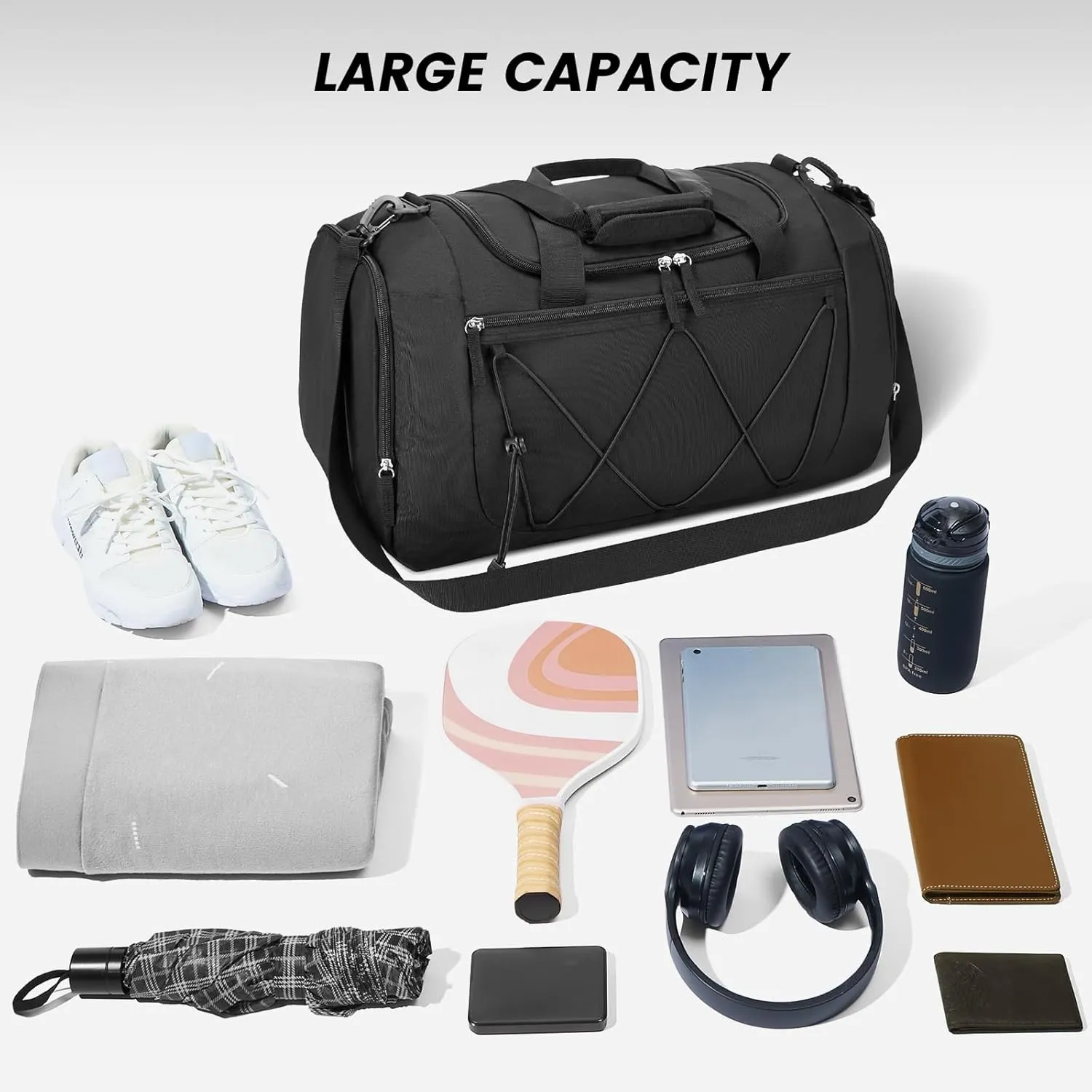 Vorspack Gym Bag for Men - 21 Inches Small Duffle Bag for Travel Lightweight Duffel Bag with Shoe Compartment Personal Item Travel Bag Weekender Bag for Travel Sports Gym - Black