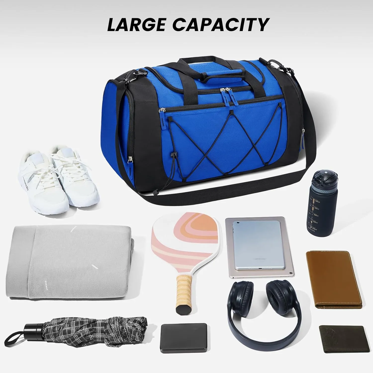 Vorspack Gym Bag for Men - 21 Inches Small Duffle Bag for Travel Lightweight Duffel Bag with Shoe Compartment Personal Item Travel Bag Weekender Bag for Travel Sports Gym - Blue