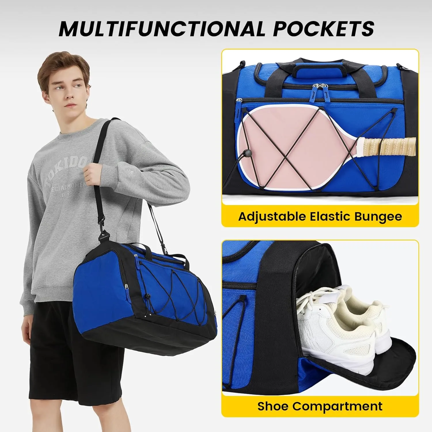 Vorspack Gym Bag for Men - 21 Inches Small Duffle Bag for Travel Lightweight Duffel Bag with Shoe Compartment Personal Item Travel Bag Weekender Bag for Travel Sports Gym - Blue