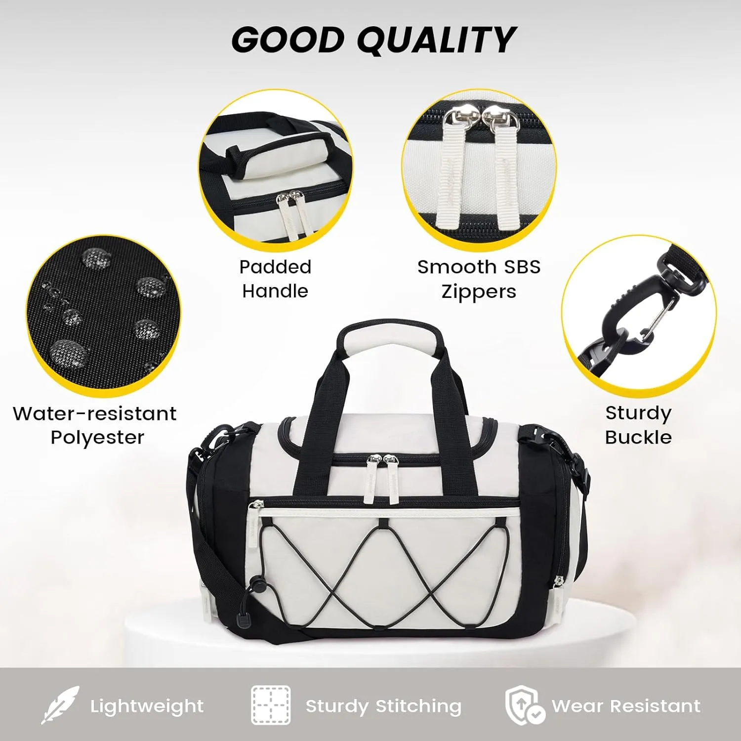 VVorspack Gym Bag for Women - 15 Inches Small Duffle Bag for Travel Lightweight Duffel Bag Personal Item Travel Bag Weekender Bag for Travel Sports Gym - Beige