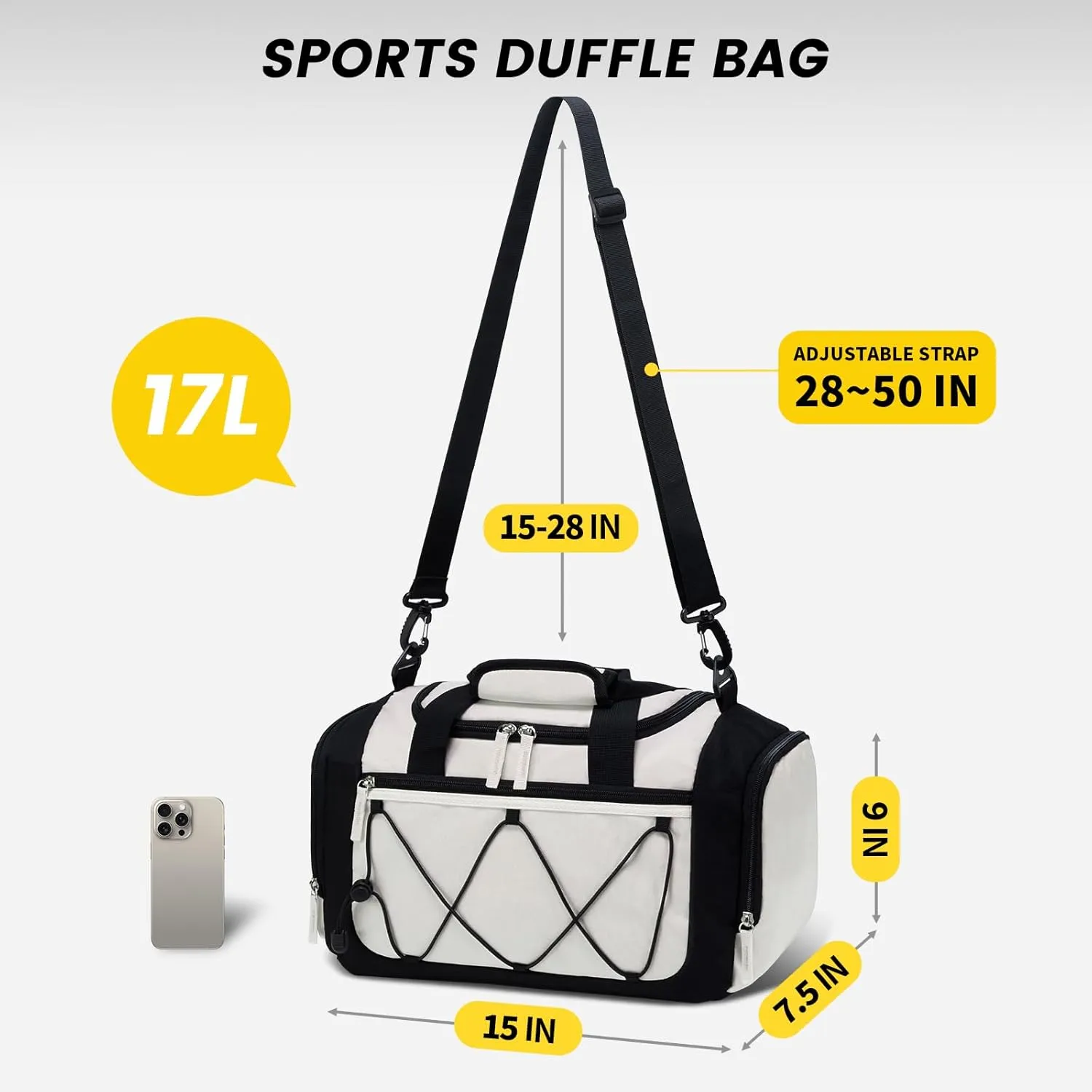 VVorspack Gym Bag for Women - 15 Inches Small Duffle Bag for Travel Lightweight Duffel Bag Personal Item Travel Bag Weekender Bag for Travel Sports Gym - Beige