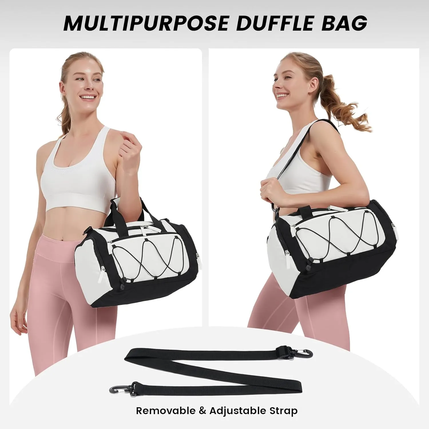 VVorspack Gym Bag for Women - 15 Inches Small Duffle Bag for Travel Lightweight Duffel Bag Personal Item Travel Bag Weekender Bag for Travel Sports Gym - Beige