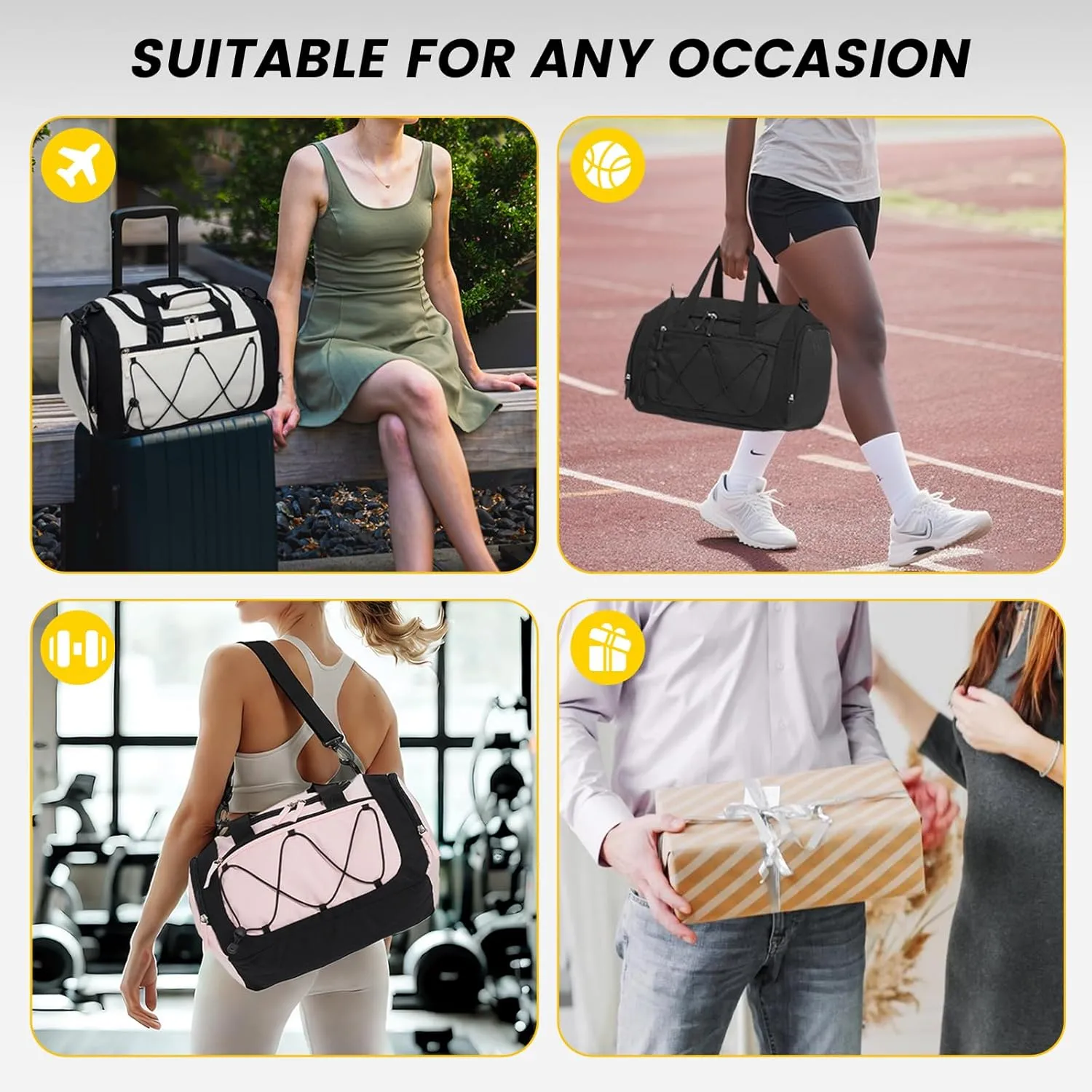 VVorspack Gym Bag for Women - 15 Inches Small Duffle Bag for Travel Lightweight Duffel Bag Personal Item Travel Bag Weekender Bag for Travel Sports Gym - Beige
