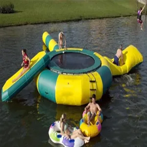 Water Inflatable Trampoline Park, Trampoline Ocean Children's Amusement Park Equipment Inflatable Swimming Platform with Slide,10FT/3M