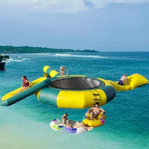 Water Trampoline for Lake,Water Trampoline Park,Inflatable Bounce Swimming Jumper Platform with Slide/Tube and Diving Pillow Bag,Suitable for Water and Land Gardens, Seaside,Green,13FT
