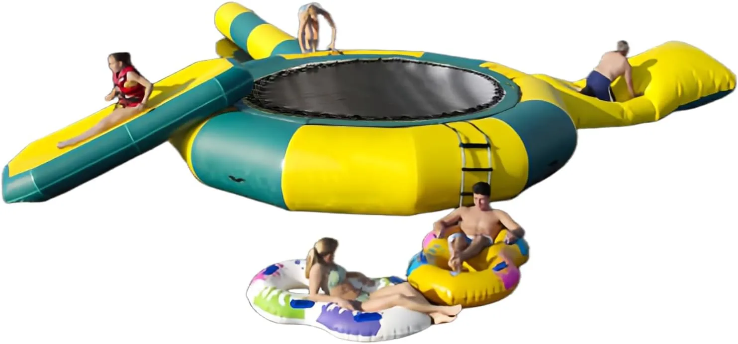 Water Trampoline Park for Lake,Party Inflatable for Lake,Inflatable Bounce Swimming Jumper Platform with Slide/Tube and Diving Pillow Bag,Water Float Jumper for Adults and Kids