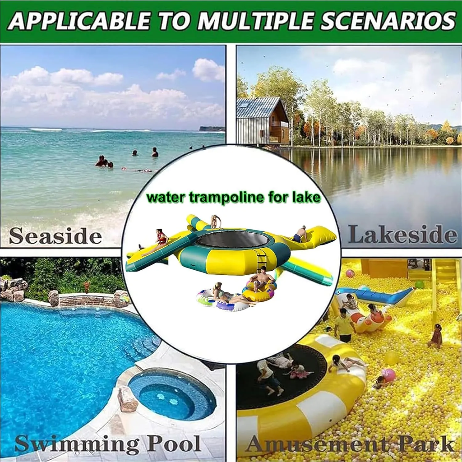 Water Trampoline Park, Portable Bounce Swim Platform/Inflatable Bounce Swimming Jumper Platform with Slide/Tube and Diving Pillow Bag,Water Float Jumper for Adults and Kids
