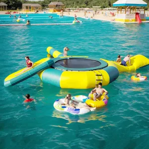 Water Trampoline Park, Portable Bounce Swim Platform/Inflatable Bounce Swimming Jumper Platform with Slide/Tube and Diving Pillow Bag,Water Float Jumper for Adults and Kids