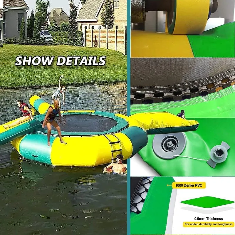Water Trampoline with Slide - 6.5ft, 10ft,13ft,16ft for Lake, Inflatable Swim Platform, Fun & Safety for Water Sports Bouncers