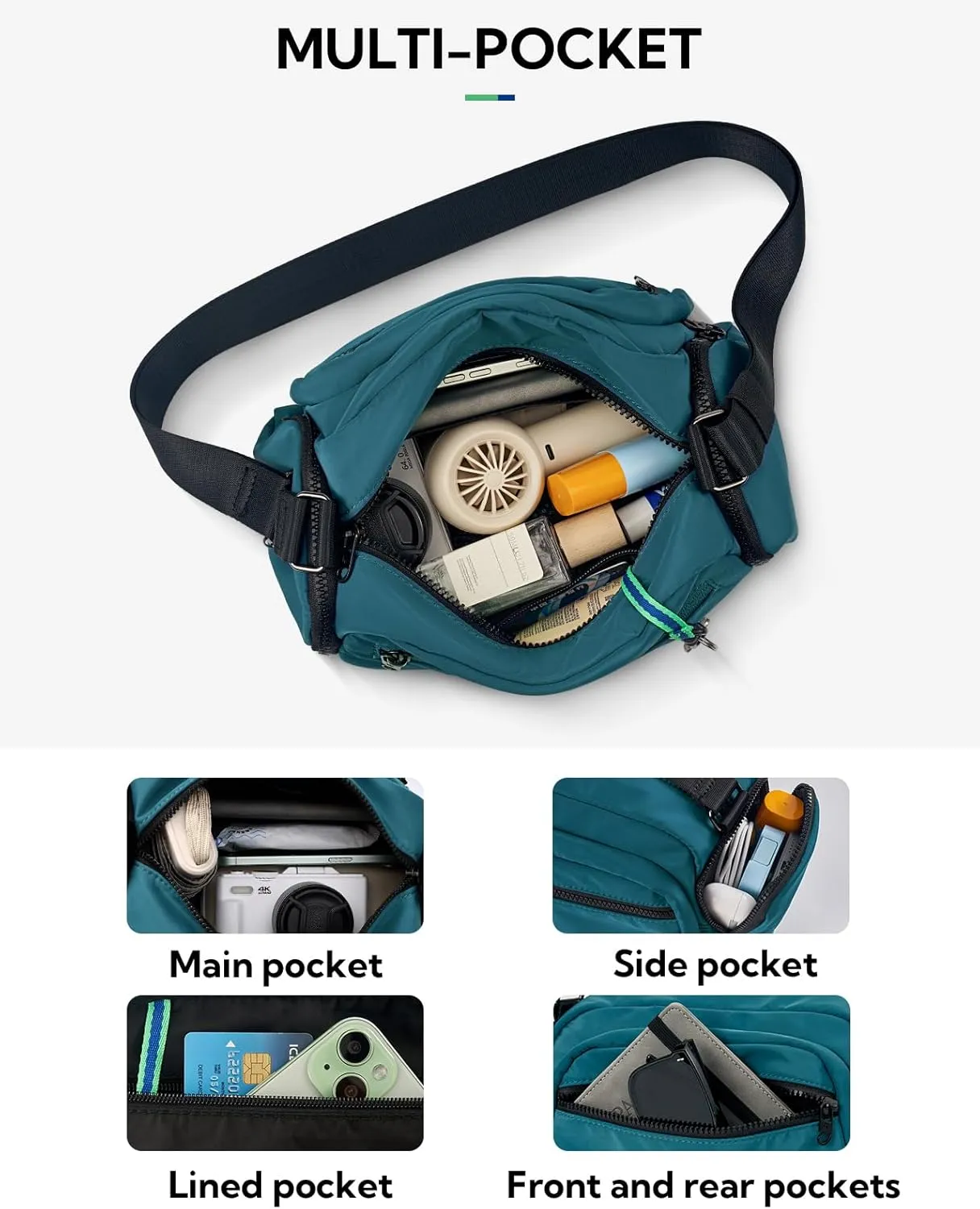 WATERFLY Multiple Pockets Crossbody Bags: 6L Large Nylon Purses 2025 - Travel Shoulder Cross Body Purse for Women Men
