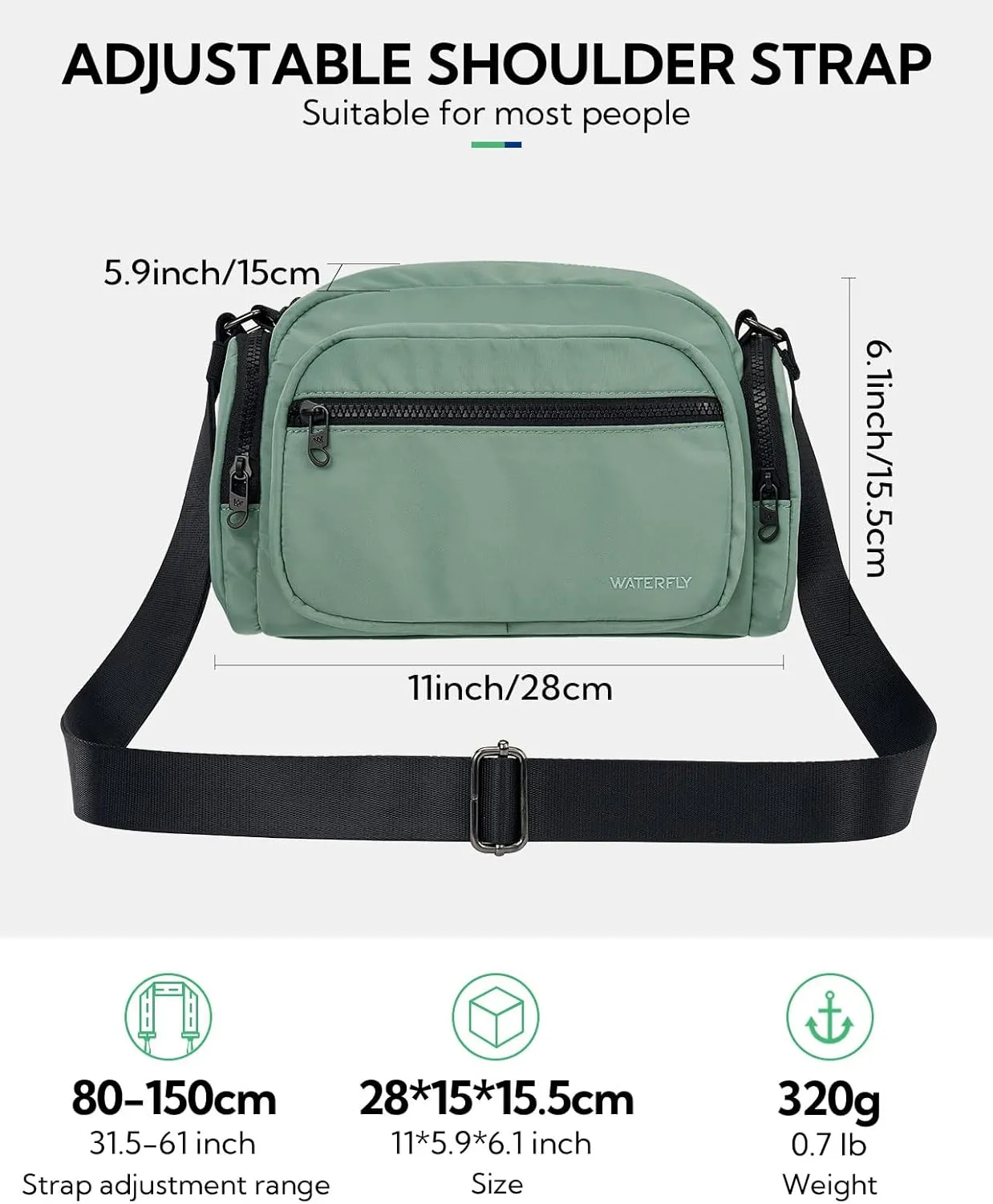 WATERFLY Multiple Pockets Crossbody Bags: 6L Large Nylon Purses 2025 - Travel Shoulder Cross Body Purse for Women Men