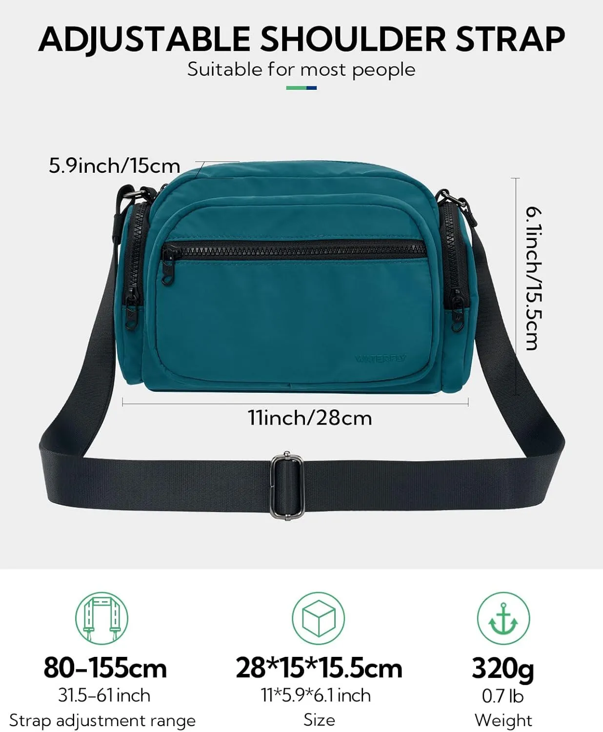 WATERFLY Multiple Pockets Crossbody Bags: 6L Large Nylon Purses 2025 - Travel Shoulder Cross Body Purse for Women Men