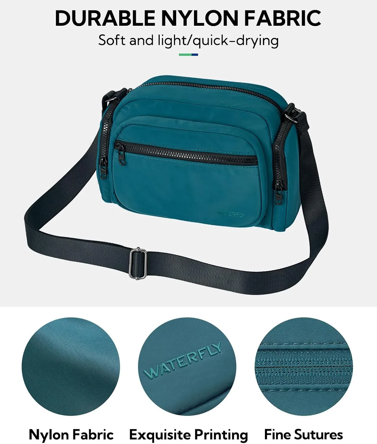 WATERFLY Multiple Pockets Crossbody Bags: 6L Large Nylon Purses 2025 - Travel Shoulder Cross Body Purse for Women Men