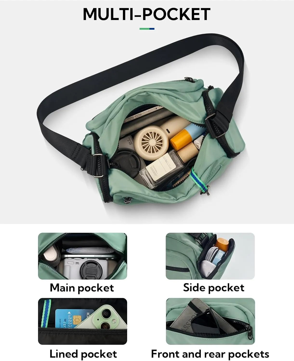 WATERFLY Multiple Pockets Crossbody Bags: 6L Large Nylon Purses 2025 - Travel Shoulder Cross Body Purse for Women Men