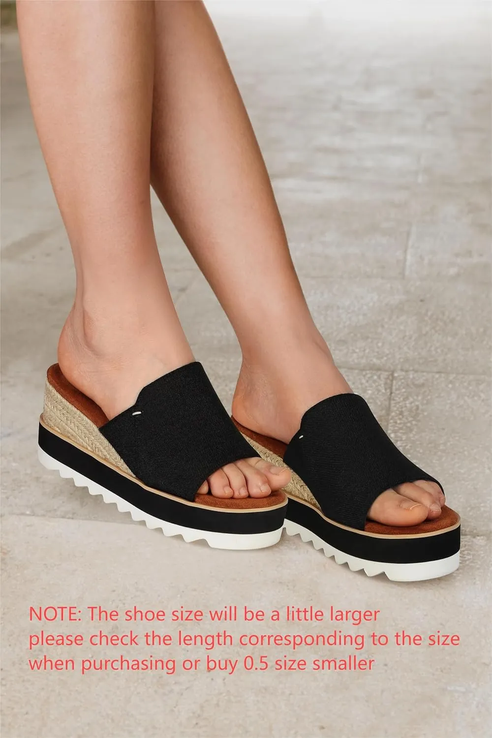 Wedge Mules Womens Sandals Wide Platform Slides Mule Sandals Slip on Wedge Sandals Espadrilles Dressy Comfortable Summer-Black