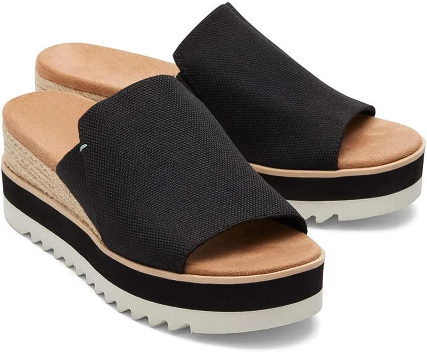 Wedge Mules Womens Sandals Wide Platform Slides Mule Sandals Slip on Wedge Sandals Espadrilles Dressy Comfortable Summer-Black