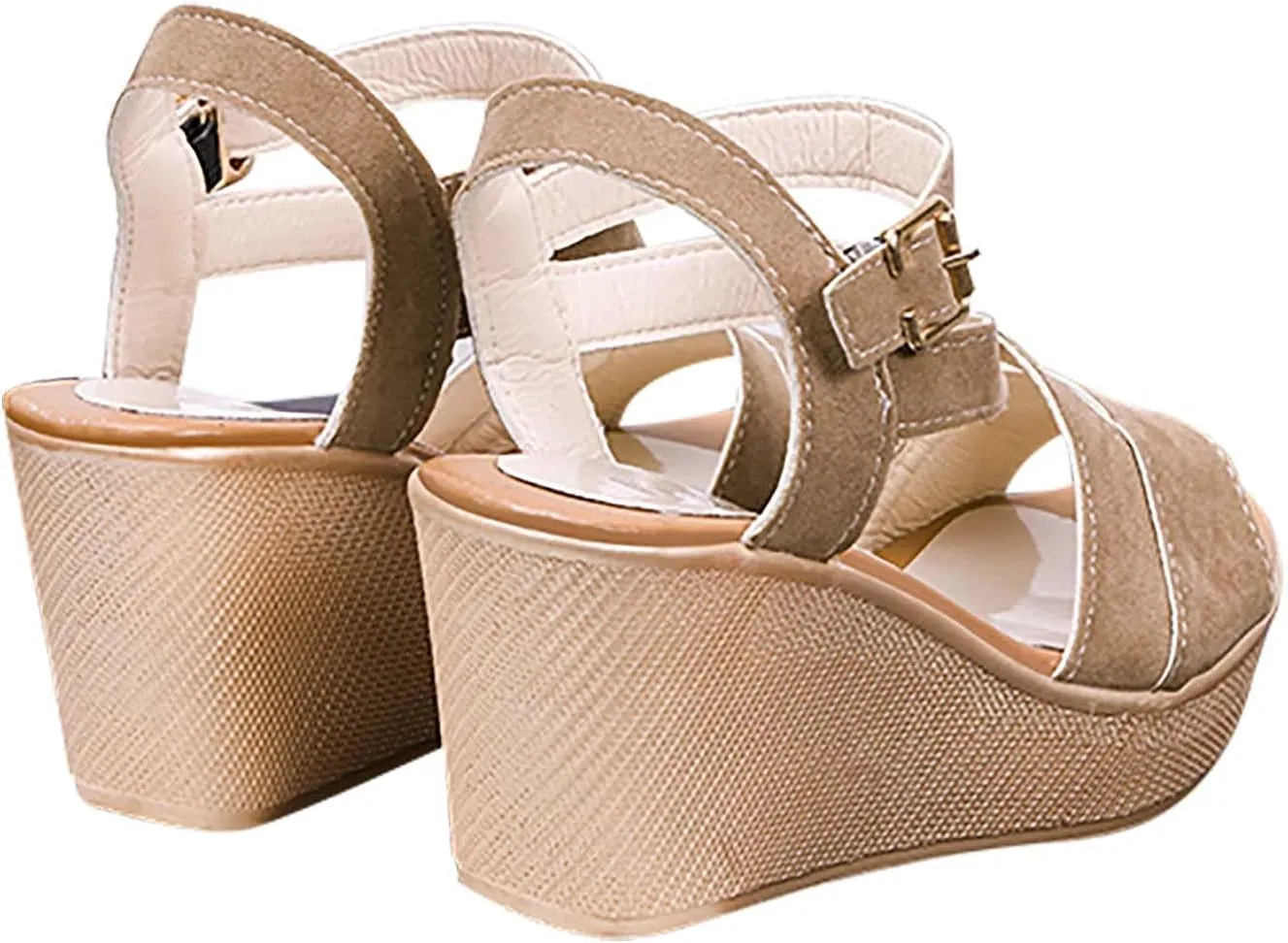 Wedge Sandals for Women Casual Summer Fashion Ankle Strap Open Toe Metal Buckle Platform High Heel Sandals Classic Fish Mouth Suede Roman Shoes