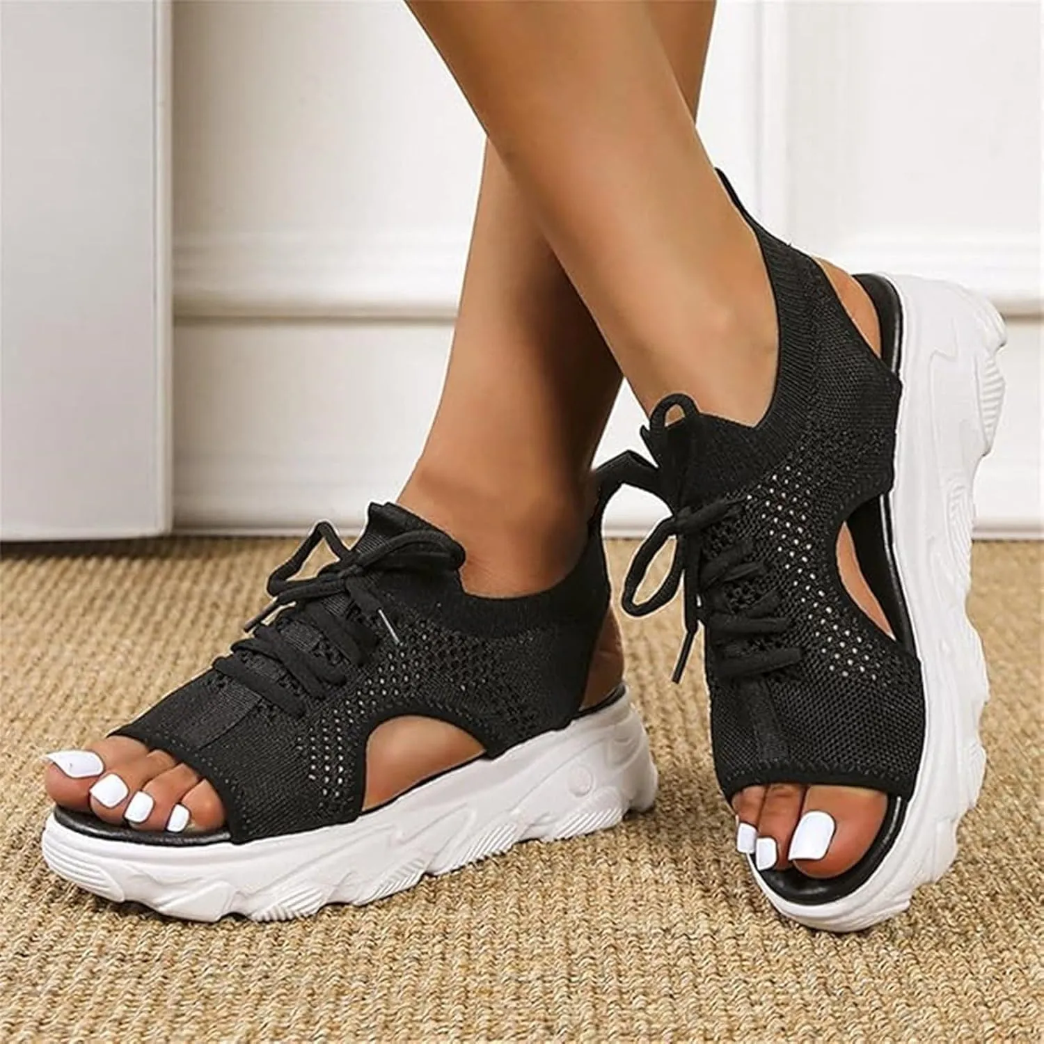 Wedge Sandals for Women Orthopedic Slide Sport Sandals Open Toe Summer Dressy Platform Sandal Arch Support Wide Width Shoes Comfy Sports Knit Sandal Soft Sole Fashion Trendy Dressy Shoes 2025