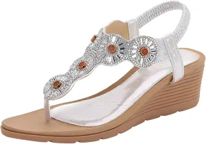 Wedge Sandals for Women Slip On Hollow Cutout Boho Gladiator Strappy High Heel Platform Sandals with Zipper Back and Open Toe Orthopedic Sandal Beach Dressy Flip Flops for Wide Toe 2025 Spring