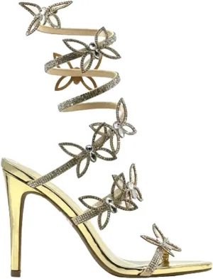 Wild Diva Women Rhinestone Butterfly Spiral Wrap Around High Heel Sandals
