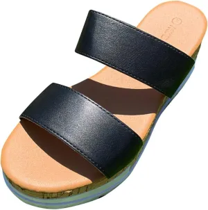Wild Diva Womens Open Toe Med Heel Platform Wedge Slide Sandals